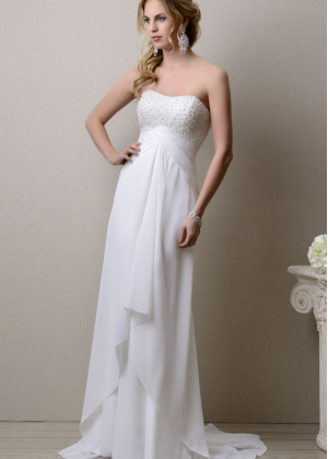 Semi-sweetheart Neckline Ivory Chiffon Beaded Prom Dress
